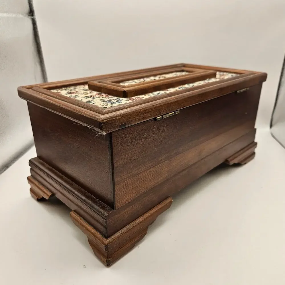 PAT YOSHIKAWA JAPAN WOODEN FLORAL JEWELRY BOX MIRROR RING ORGANIZER